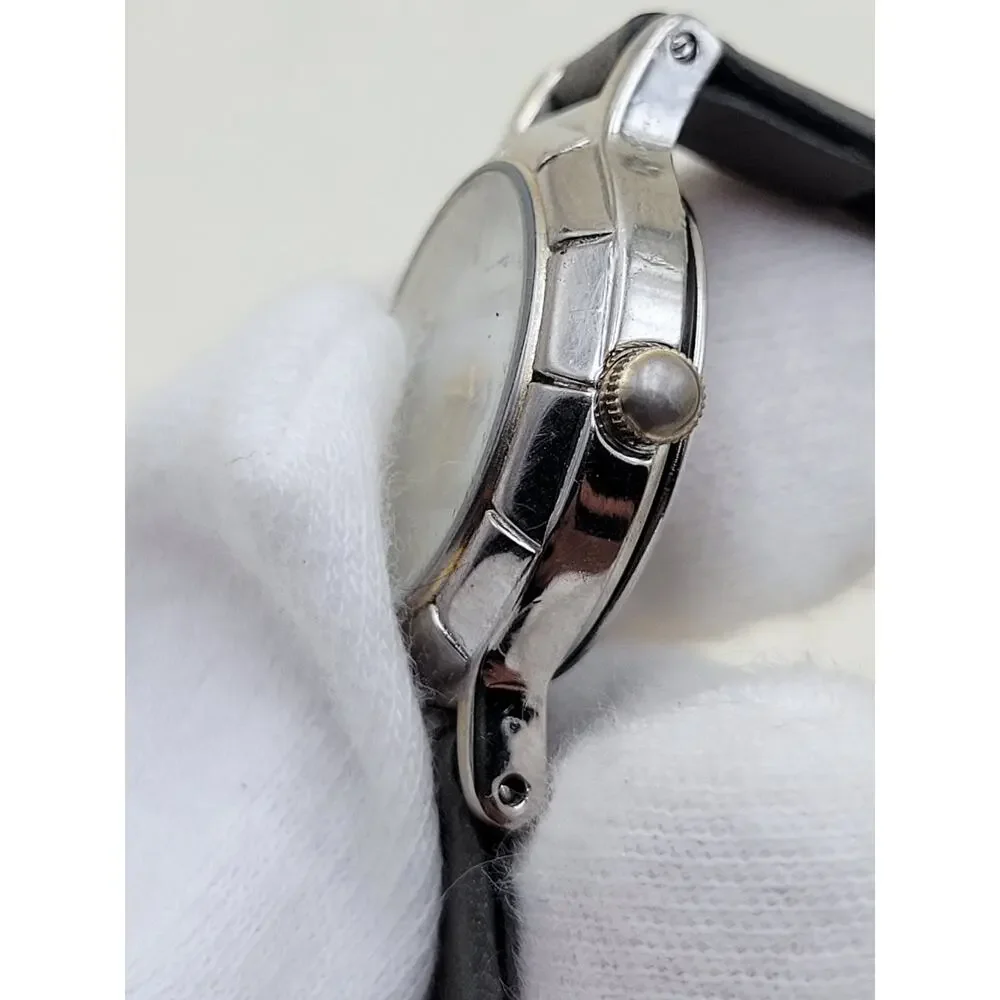 Vintage Seiko 6530-6040 Womens Wristwatch Silver Stainless Steel Leather